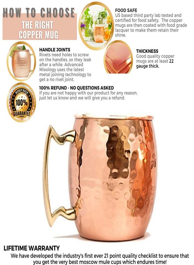 Kitchen Science [Gift Set] Moscow Mule Copper Mugs Set of 6 (16oz) w/Straws & Jigger | 100% Pure Copper Cups, Tarnish-Resistant Food Grade Lacquered Finish, Ergonomic Handle (No Rivet) w/Solid Grip - Image 4